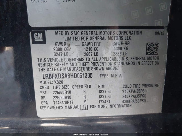 Aukcja sprzedaży 2017 Buick Envision Essence, vin: LRBFXDSA8HD051395, numer aukcji: 43981694