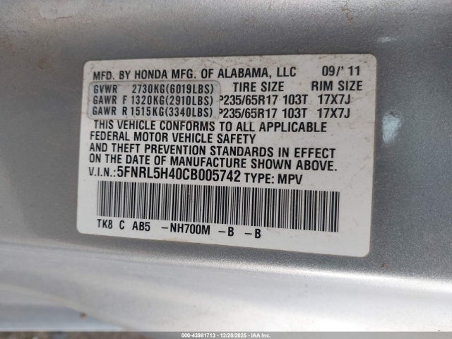 2012 HONDA ODYSSEY 5FNRL5H40CB005742 Photo 8