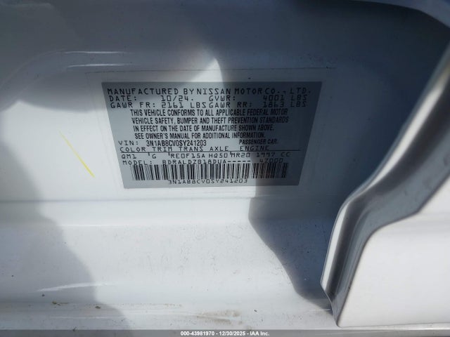 3N1AB8CV0SY241203 Nissan SENTRA SV