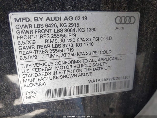 2019 AUDI Q7 WA1AHAF77KD031307 Photo 8