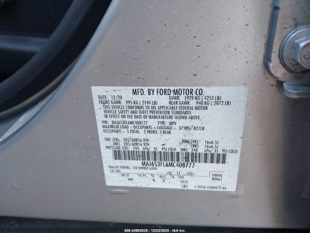 Ford ECOSPORT S 2021 MAJ6S3FL6MC408777 Image 9
