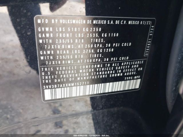 2022 VOLKSWAGEN TIGUAN 3VV3B7AXXNM152711 Photo 8