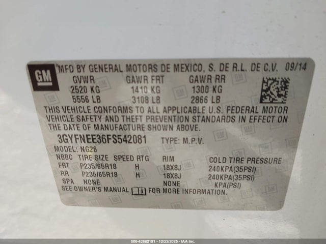 2015 CADILLAC SRX 3GYFNEE36FS542081 Photo 8