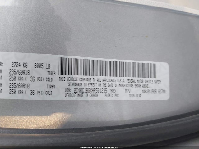 Aukcja sprzedaży 2017 Chrysler Pacifica Touring-l, vin: 2C4RC1BGXHR501235, numer aukcji: 43982212