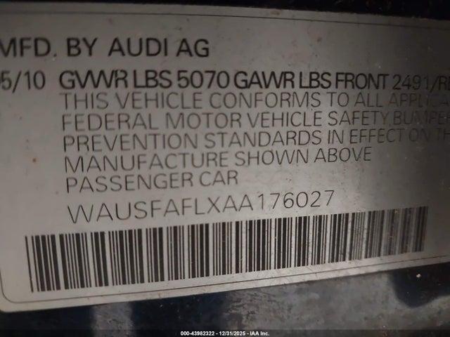 2010 AUDI A4 WAUSFAFLXAA176027 Photo 8