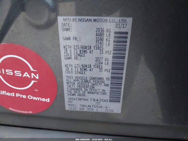 Nissan Rogue Sl 2017 5N1AT2MT0HC784200 Image 9
