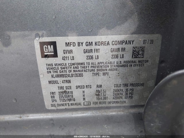 Aukcja sprzedaży 2020 Buick Encore Gx Fwd Preferred, vin: KL4MMBS24LB135355, numer aukcji: 43982425