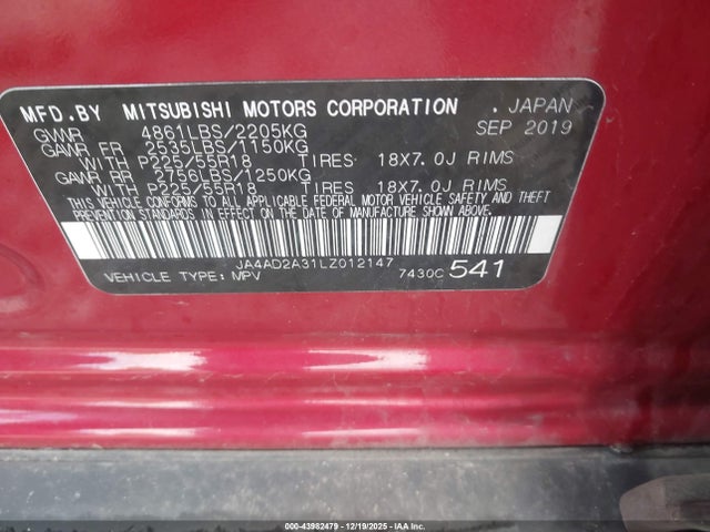 2020 Mitsubishi Outlander Es 2.4 მანქანა იყიდება აუქციონზე, vin: JA4AD2A31LZ012147, აუქციონის ნომერი: 43982479