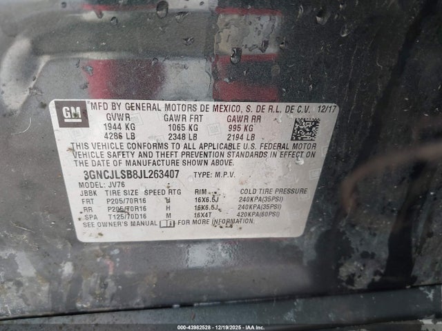 Chevrolet Trax Lt 2018 3GNCJLSB8JL263407 Image 9