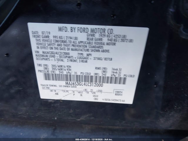 MAJ6S3GL4LC312000 Ford Ecosport Se