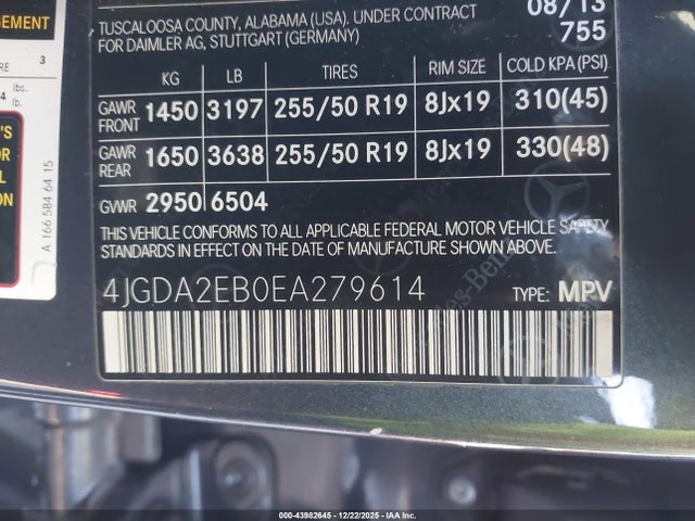 Продаж на аукціоні авто 2014 Mercedes-benz Ml 350 Bluetec 4matic, vin: 4JGDA2EB0EA279614, номер лоту: 43982645