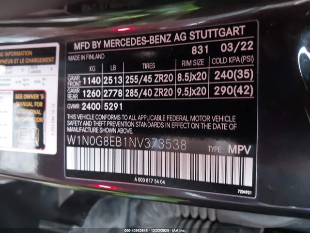Продаж на аукціоні авто 2022 Mercedes-benz Glc 300 4matic Suv, vin: W1N0G8EB1NV373538, номер лоту: 43982648