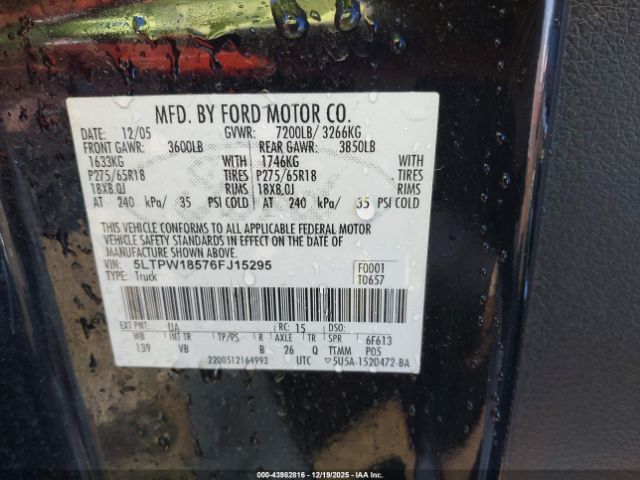 2006 LINCOLN MARK LT 5LTPW18576FJ15295 Photo 8