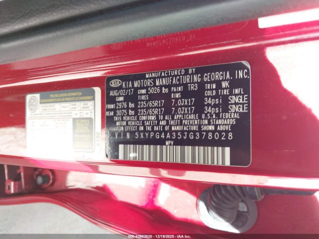 2018 KIA SORENTO 5XYPG4A35JG378028 Photo 8