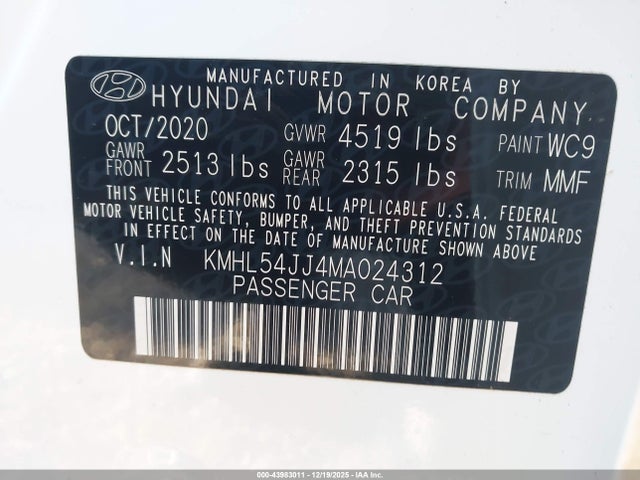 KMHL54JJ4MA024312 Hyundai Sonata Limited