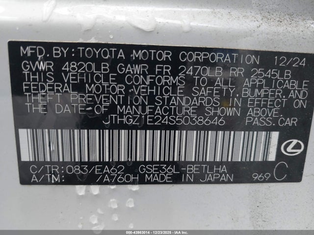 Aukcja sprzedaży 2025 Lexus Is 350 F Sport, vin: JTHGZ1E24S5038646, numer aukcji: 43983014