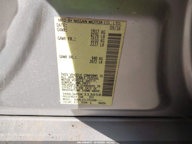 1N4AL3AP1HC113058 Nissan Altima 2.5/2.5 S/2.5 Sl/2.5 Sr/2.5 Sv