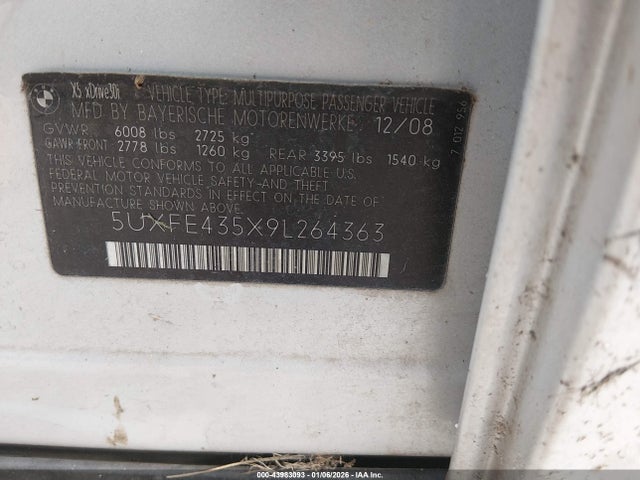 2009 Bmw X5 Xdrive30i მანქანა იყიდება აუქციონზე, vin: 5UXFE435X9L264363, აუქციონის ნომერი: 43983093