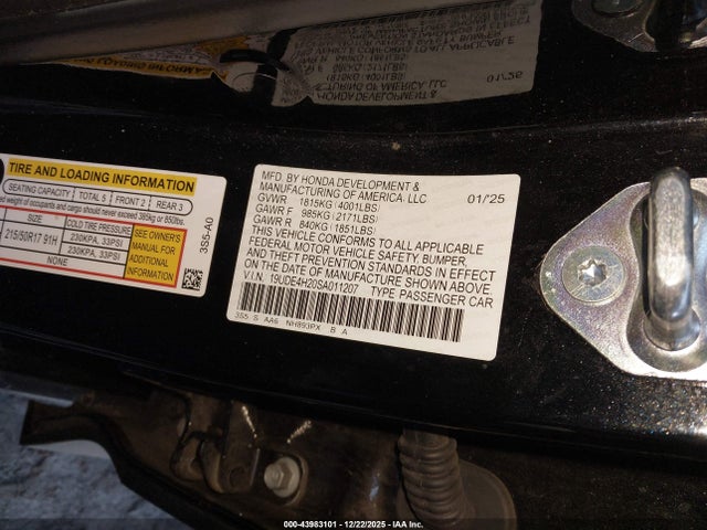 43983101 :رقم المزاد ، 19UDE4H20SA011207 vin ، 2025 Acura Integra مزاد بيع