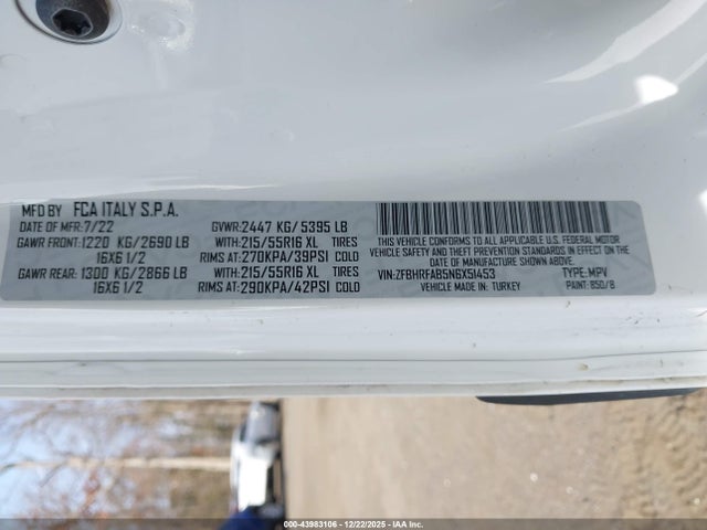 2022 Ram Promaster City Cargo Van მანქანა იყიდება აუქციონზე, vin: ZFBHRFAB5N6X51453, აუქციონის ნომერი: 43983106
