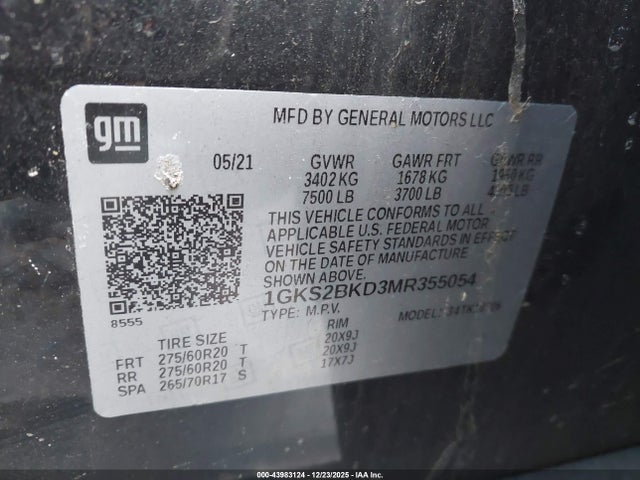 2021 GMC YUKON 1GKS2BKD3MR355054 Photo 8