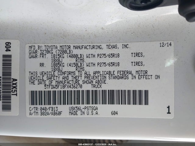 5TFDW5F18FX436270 Toyota Tundra Sr5 5.7l V8