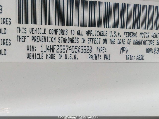 43983142 :رقم المزاد ، 1J4NF2GB7AD503620 vin ، 2010 Jeep Patriot Sport مزاد بيع