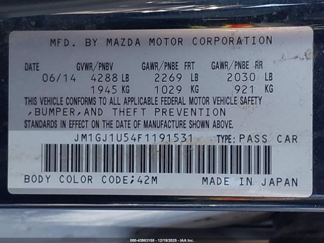 2015 MAZDA MAZDA6 JM1GJ1U54F1191531 Photo 8