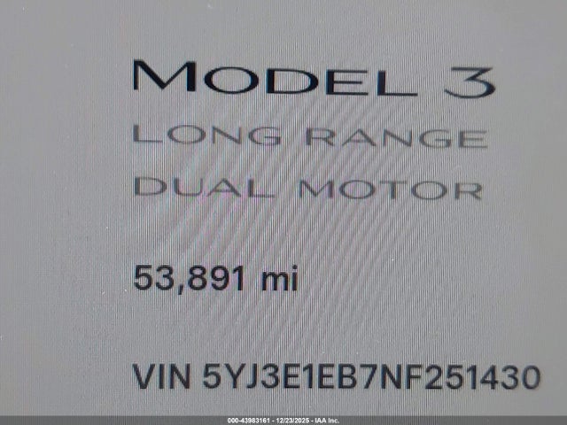 Tesla Model 3 Long Range Dual Motor All-wheel Drive 2022 5YJ3E1EB7NF251430 Image 15