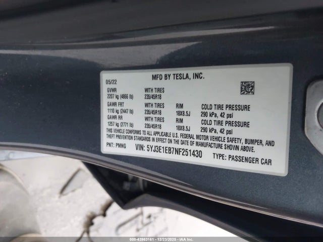 2022 TESLA MODEL 3 5YJ3E1EB7NF251430 Photo 8