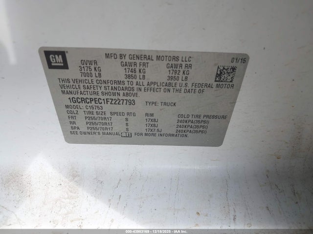 Chevrolet Silverado 1500 Wt 2015 1GCRCPEC1FZ227793 Image 9