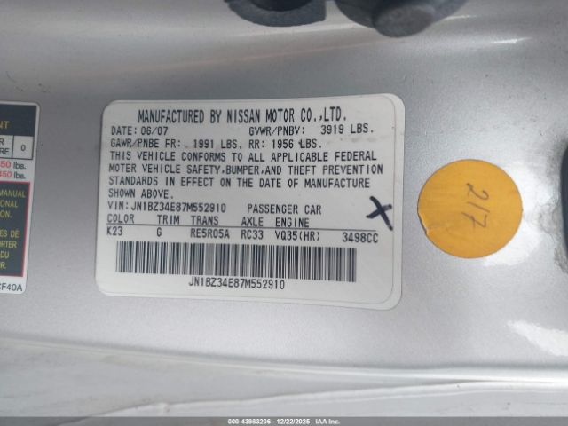 2007 NISSAN 350Z JN1BZ34E87M552910 Photo 8