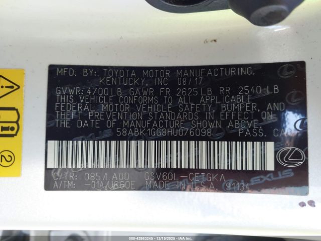 2017 LEXUS ES 350 58ABK1GG8HU076098 Photo 8