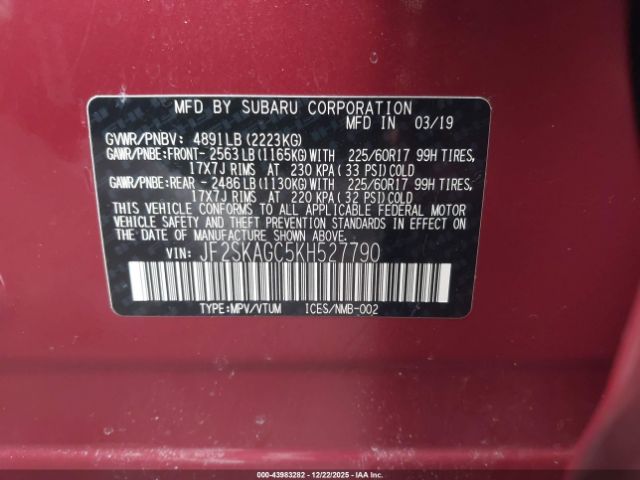 2019 SUBARU FORESTER JF2SKAGC5KH527790 Photo 8