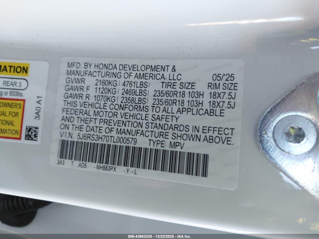 5J6RS3H70TL000579 Honda Cr-v Ex-l 2wd