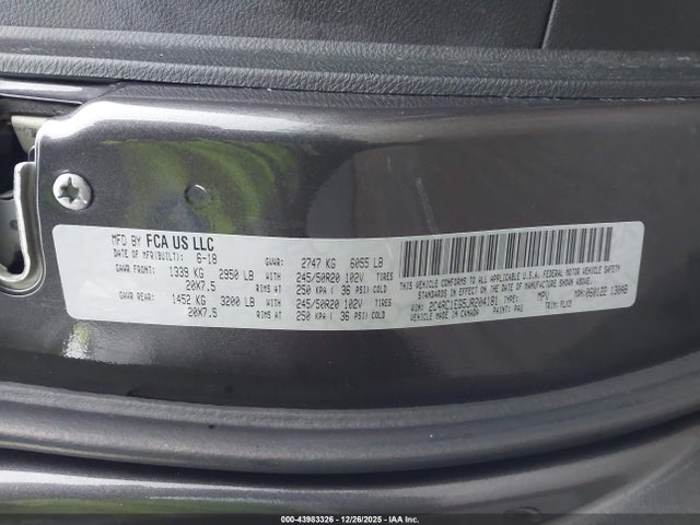 43983326 :رقم المزاد ، 2C4RC1EG5JR204181 vin ، 2018 Chrysler Pacifica Touring L Plus مزاد بيع