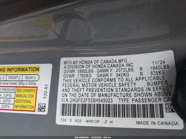 Honda Civic Sport 2025 2HGFE2F53SH545023 Image 9