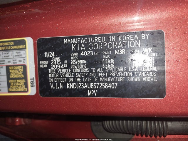Auction sale of the 2025 Kia Soul Lx, vin: KNDJ23AU8S7258407, lot number: 43983372