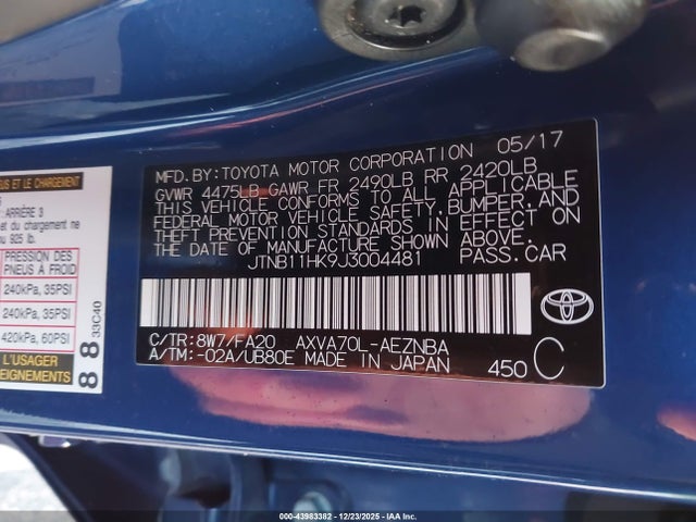 JTNB11HK9J3004481 Toyota CAMRY LE