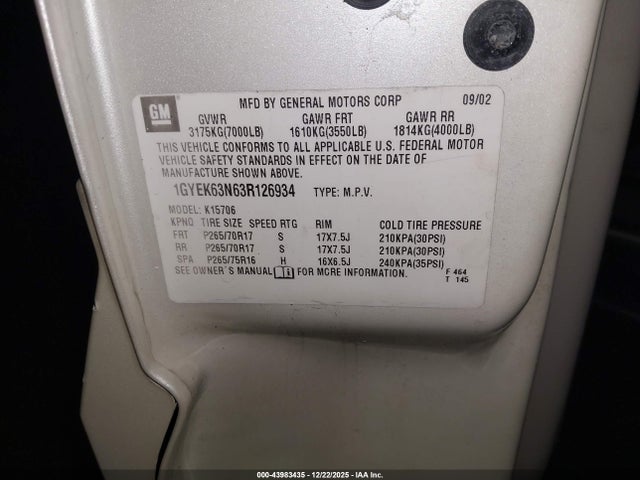 2003 CADILLAC ESCALADE 1GYEK63N63R126934 Photo 8