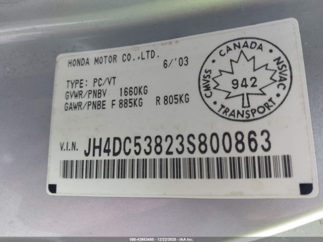 2003 ACURA RSX JH4DC53823S800863 Photo 8