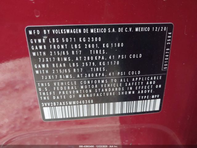 2021 VOLKSWAGEN TIGUAN 3VV2B7AX5MM046368 Photo 8