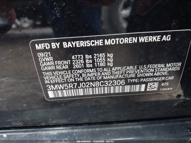Продаж на аукціоні авто 2022 Bmw 330i Xdrive, vin: 3MW5R7J02N8C32306, номер лоту: 43983551