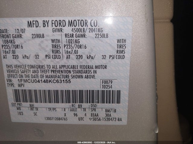 2008 FORD ESCAPE 1FMCU04148KC63155 Photo 8