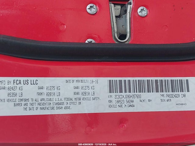 2016 Dodge Charger Sxt მანქანა იყიდება აუქციონზე, vin: 2C3CDXJG9GH357693, აუქციონის ნომერი: 43983626