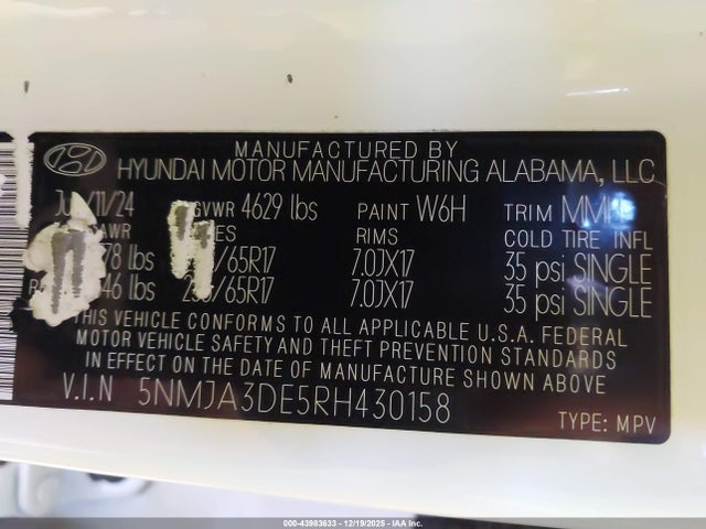 2024 HYUNDAI TUCSON 5NMJA3DE5RH430158 Photo 8