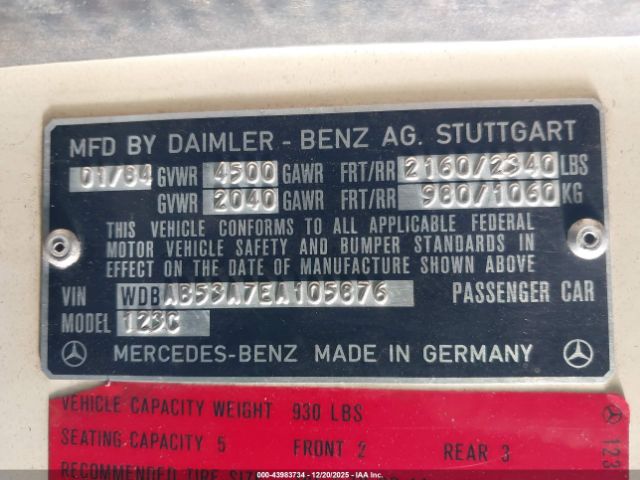 1984 MERCEDES-BENZ 300 WDBAB53A7EA105876 Photo 8