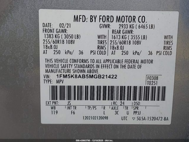 2021 FORD POLICE INTERCEPTOR UTILITY 1FM5K8AB5MGB21422 Photo 8