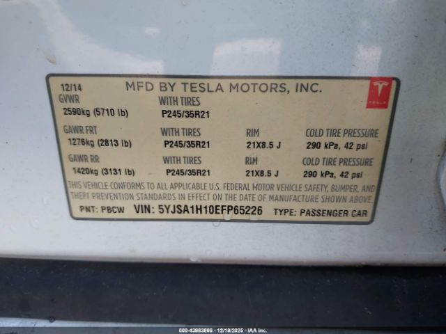 2014 TESLA MODEL S 5YJSA1H10EFP65226 Photo 8