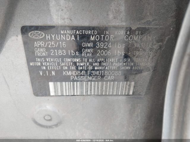 2017 HYUNDAI ELANTRA KMHD84LF3HU180088 Photo 8